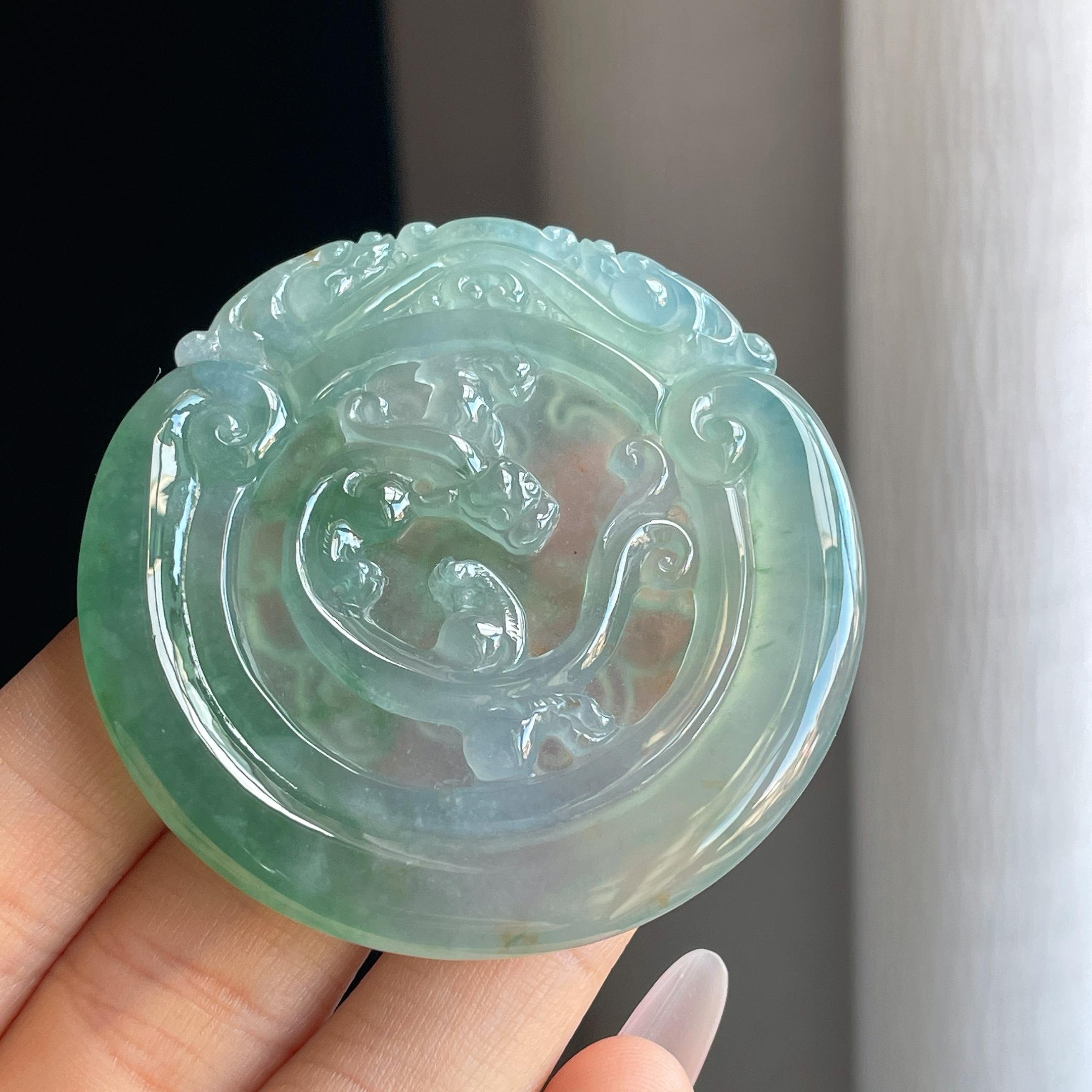 冰种飘花翡翠龙牌（yc295008）