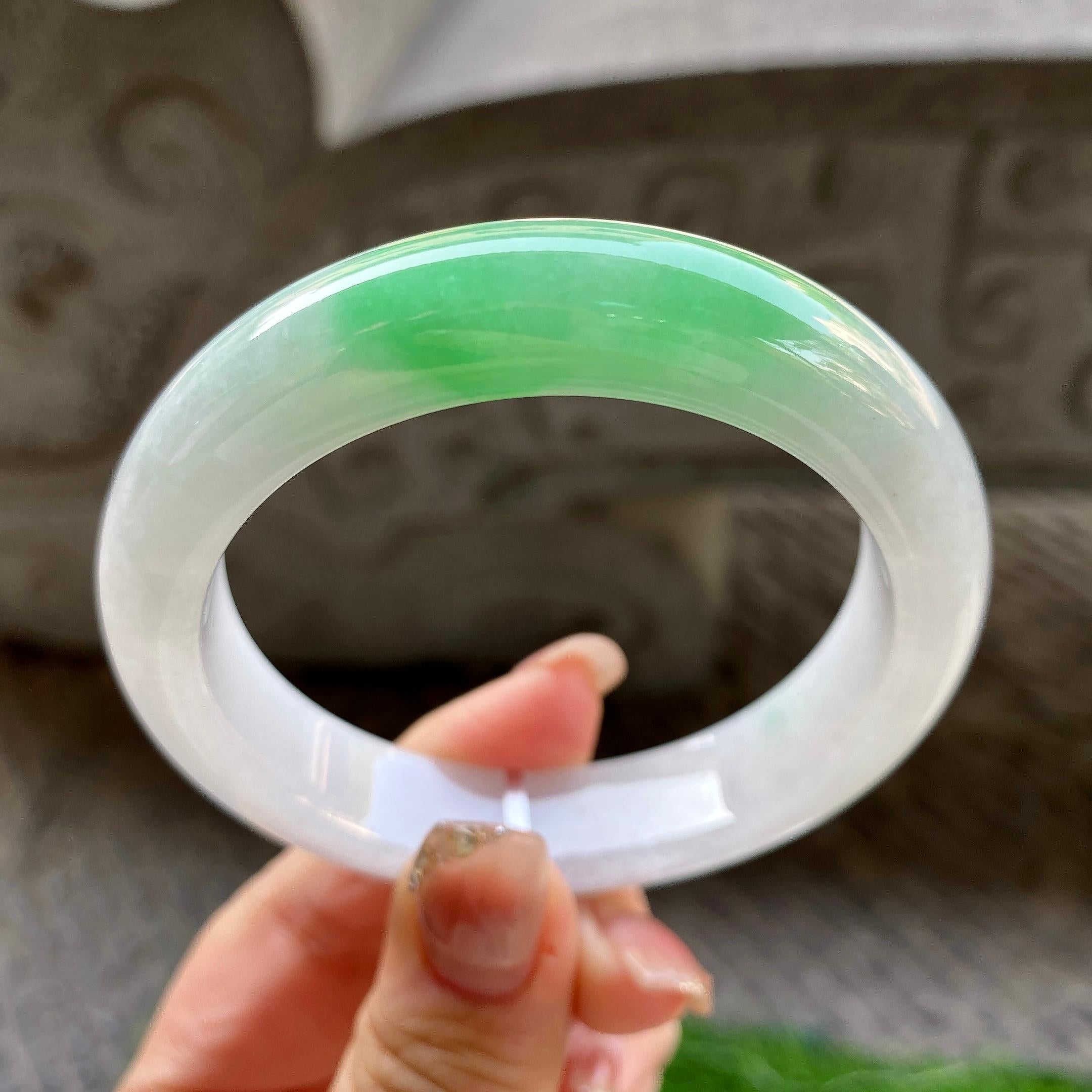 细糯种白底青平安镯（56mm）（yc299505）
