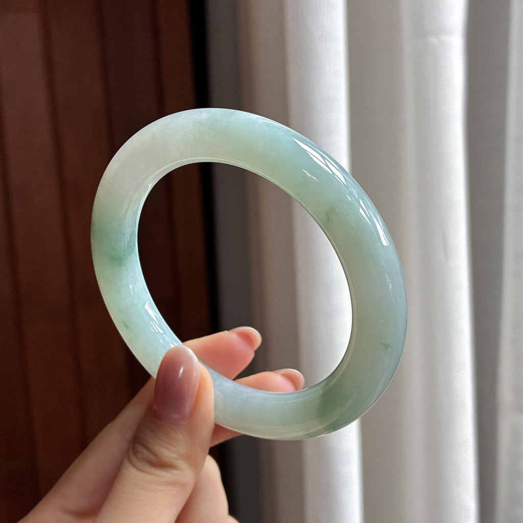 糯冰飘花圆条手镯 58圈 天然缅甸A货翡翠（yc504724）