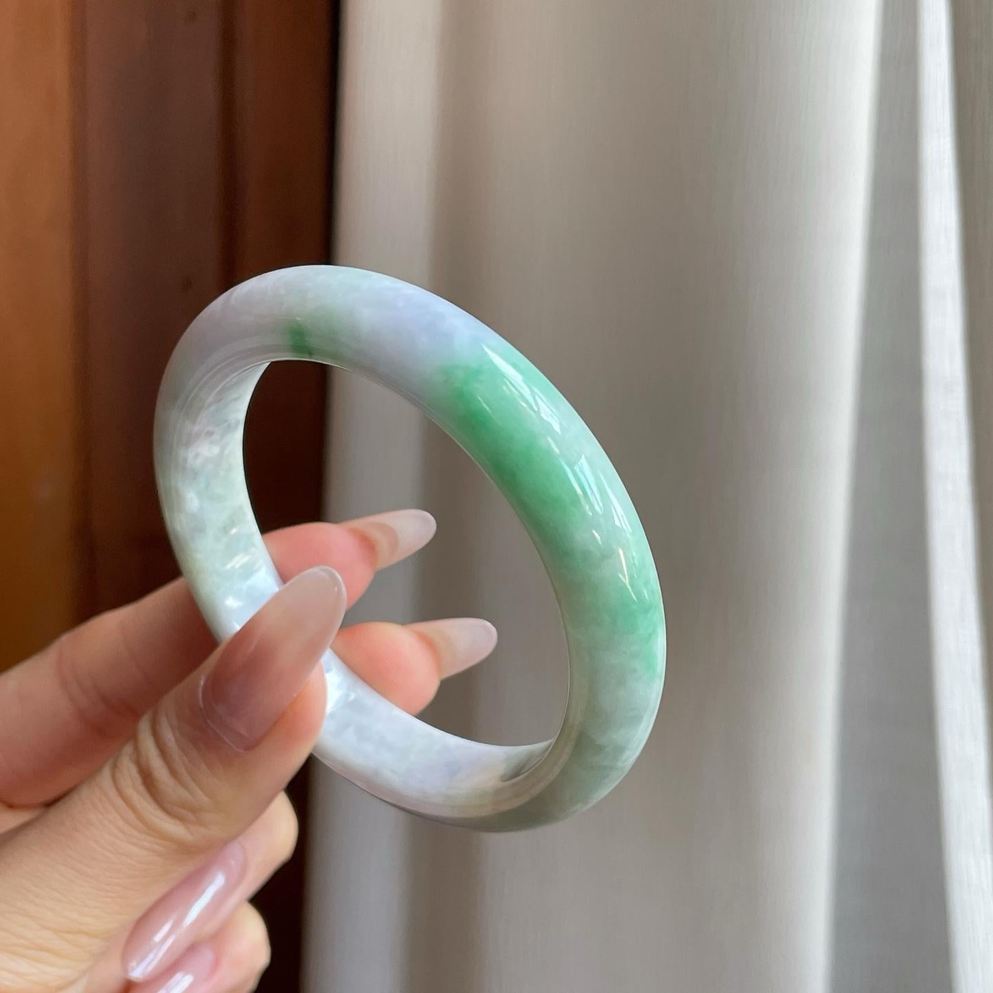 细糯冰飘花翡翠平安镯（54mm）（yc282590）