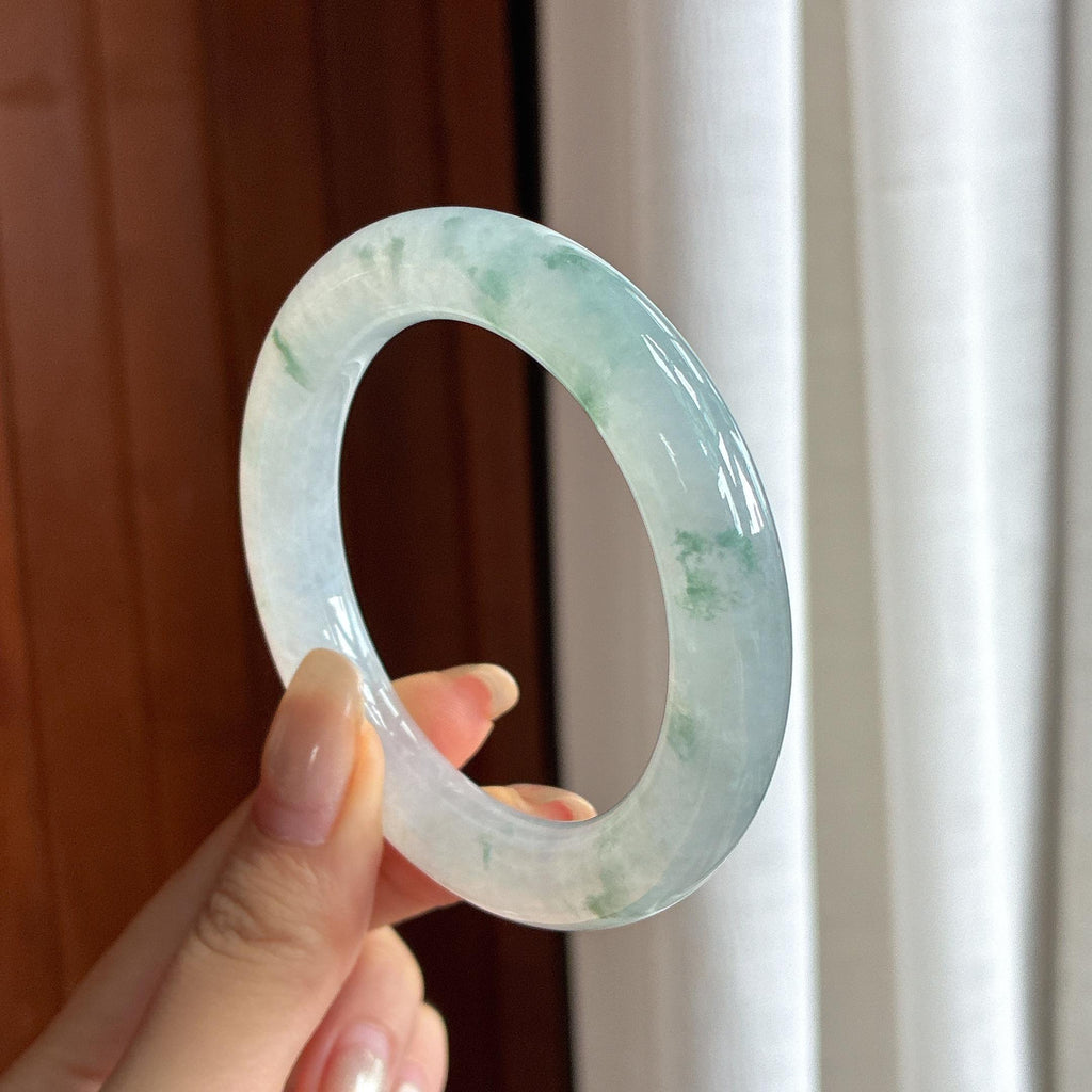 糯冰飘花圆条手镯 52圈 天然缅甸A货翡翠（yc457476）