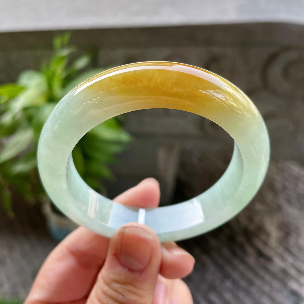 细糯种黄翡正圈平安镯53圈口 天然缅甸A货翡翠（yc320313）