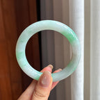 糯冰带色翡翠圆条手镯 54圈（yc436797）