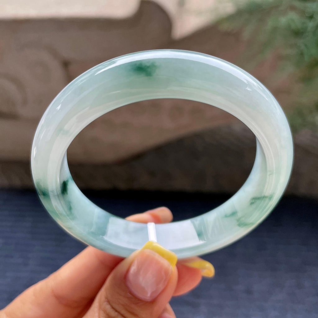 细糯种飘绿花正圈平安镯55.4圈       天然缅甸A货翡翠（yc376062）