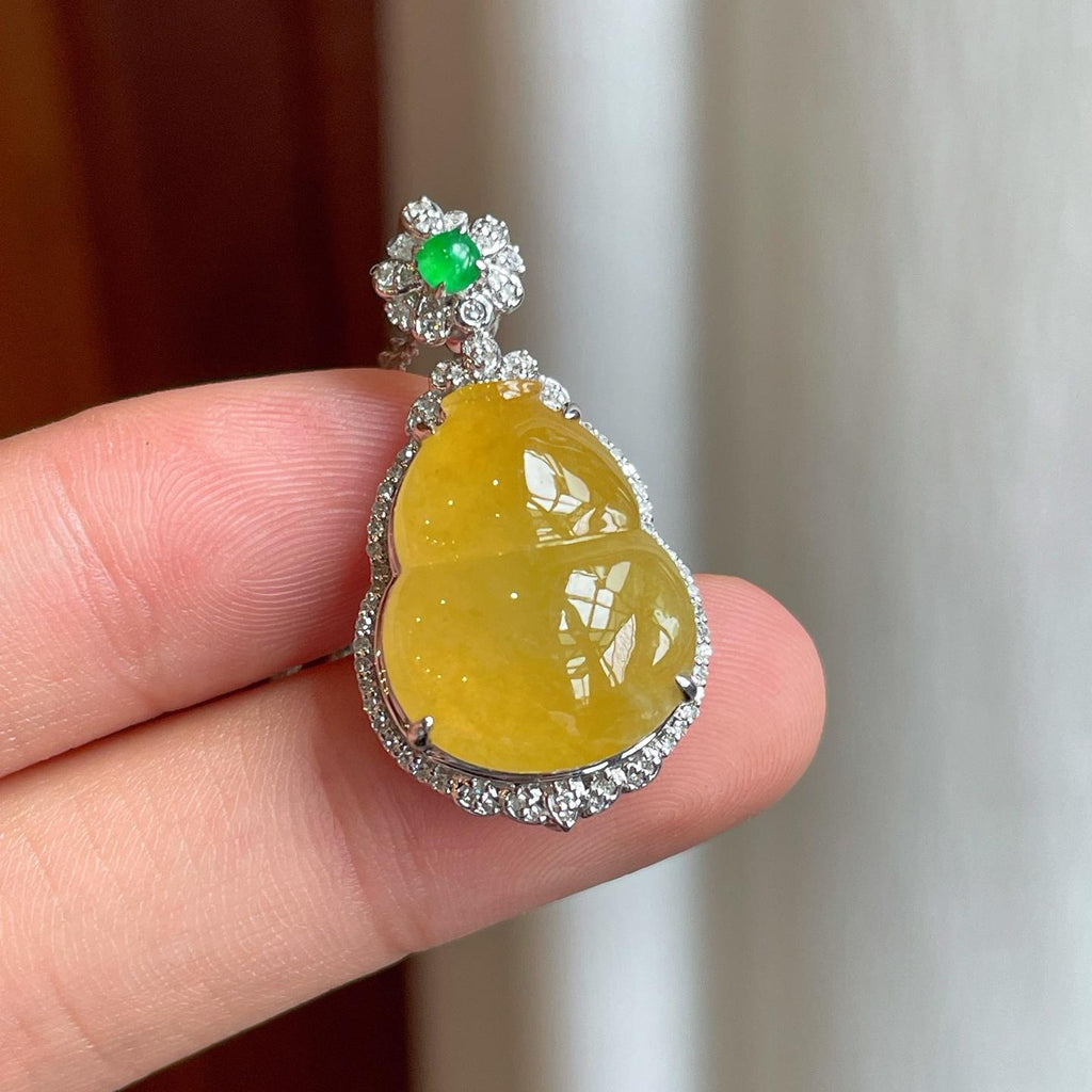 18k真金真钻镶冰种黄翡葫芦（yc248483）