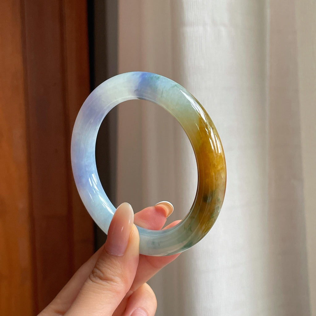 糯冰特色翡翠圆条手镯（56mm)（yc417014）