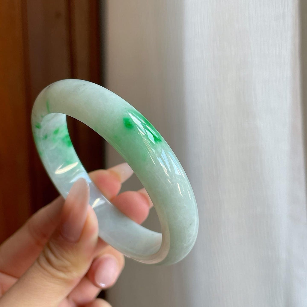 细糯种飘花翡翠平安镯（55mm）（yc272878）