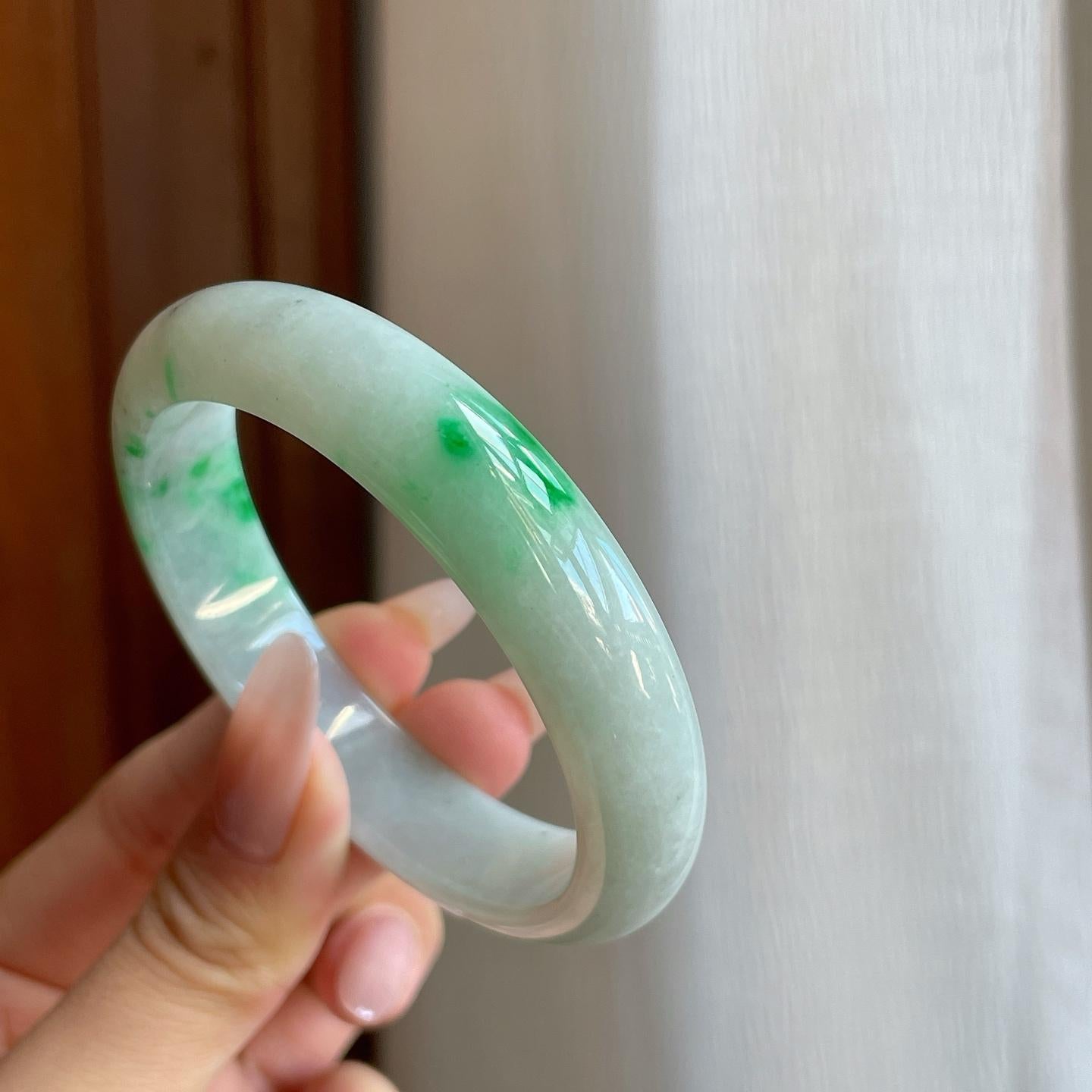 细糯种飘花翡翠平安镯（55mm）（yc272878）