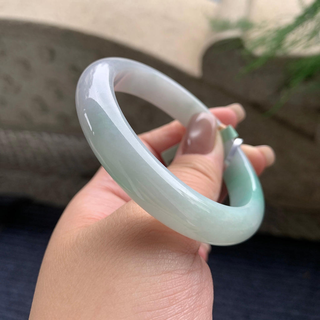 细糯种淡晴底正圈平安镯 57圈口 天然缅甸A货翡翠（yc405535）