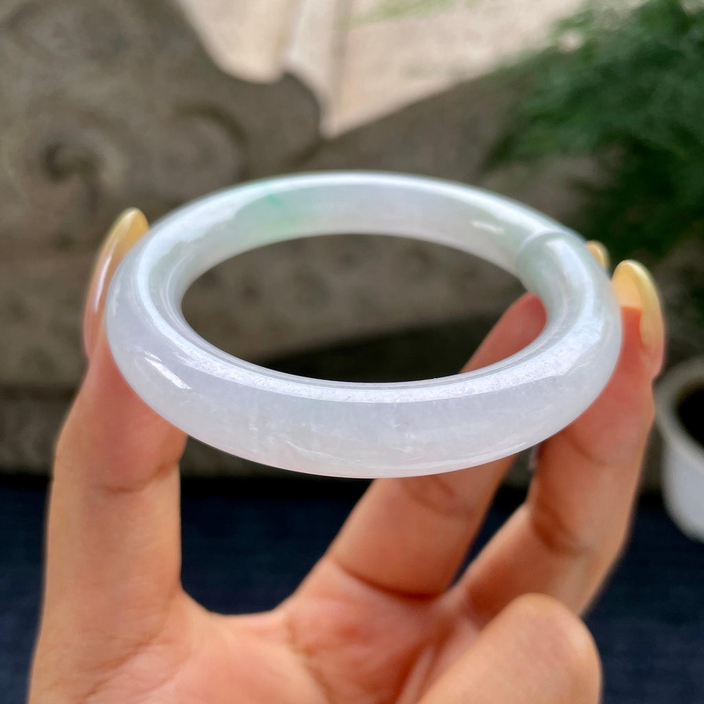 小圈口 细糯种飘绿圆条手镯51.5圈 天然缅甸A货翡翠（yc481957）