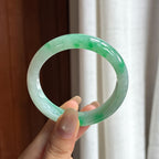 糯冰带色正圈平安镯 52圈 天然缅甸A货翡翠（yc454358）