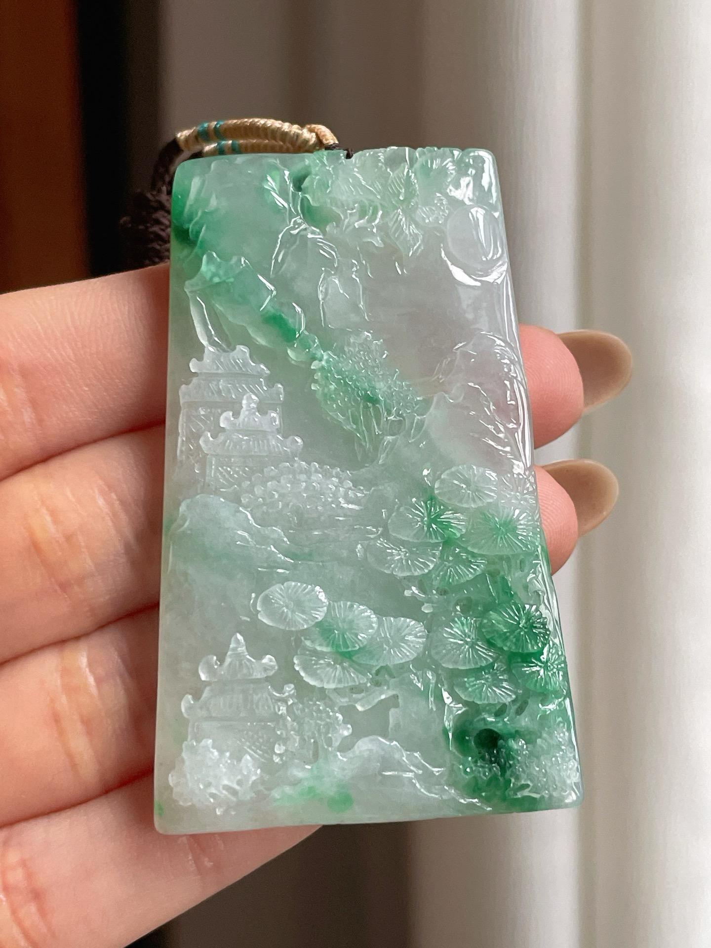 糯冰带色翡翠山水牌（yc396204）