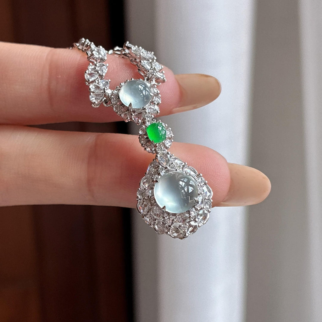 18k金镶冰种无色蛋面项链（yc778126）