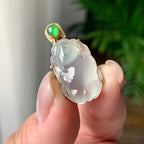 18K金钻镶冰种飘绿花貔貅吊坠 天然缅甸A货翡翠（yc399279）