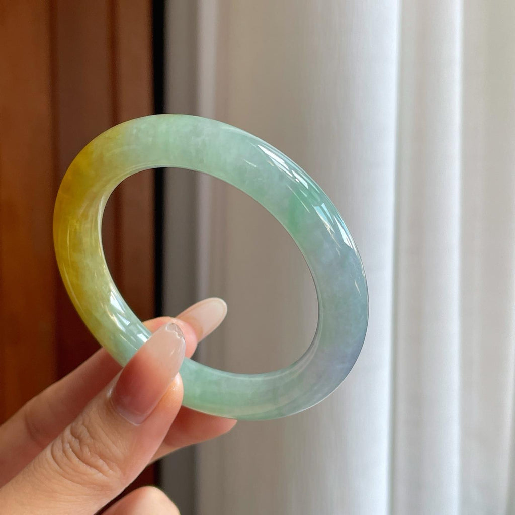 糯冰黄翡翡翠圆条手镯（53.4mm）（yc272839）