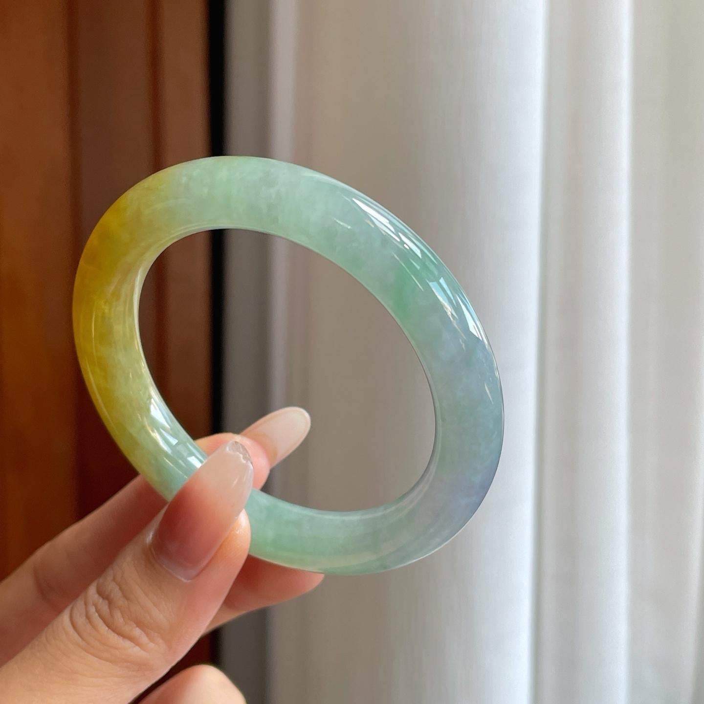 糯冰黄翡翡翠圆条手镯（53.4mm）（yc272839）