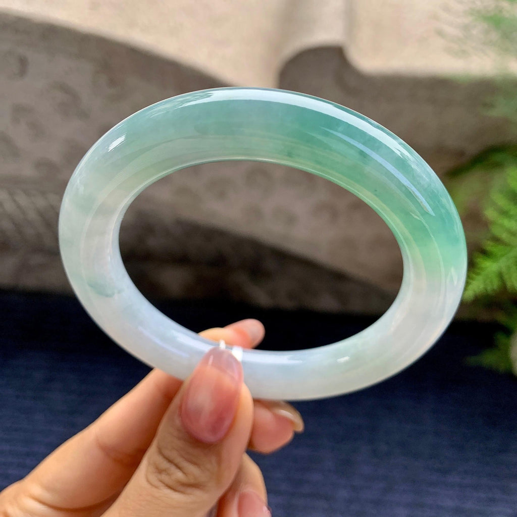 细糯种湖水绿圆条手镯（55.4mm）（yc280878）