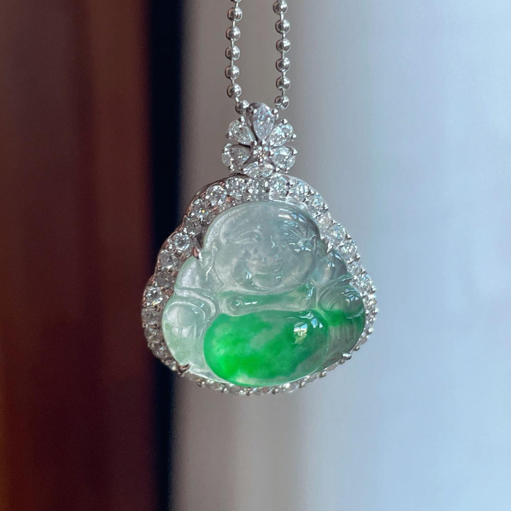 18k金镶冰种带色翡翠佛公（yc241865）