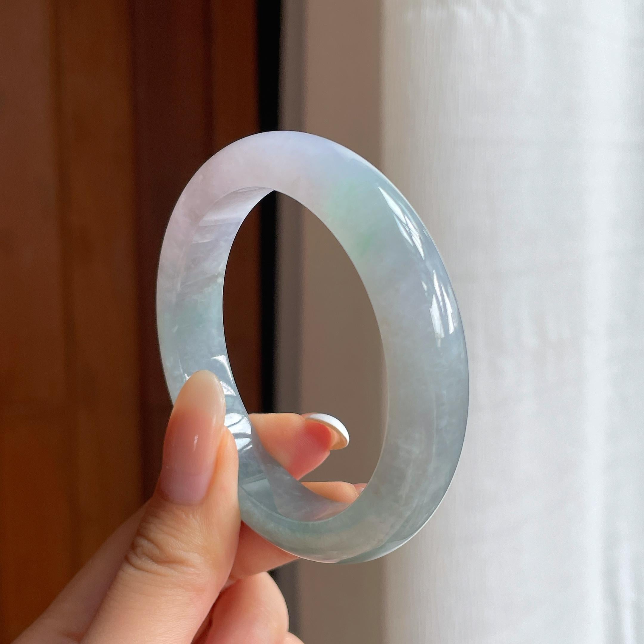 糯冰蓝晴翡翠平安镯（54mm)（yc419678）
