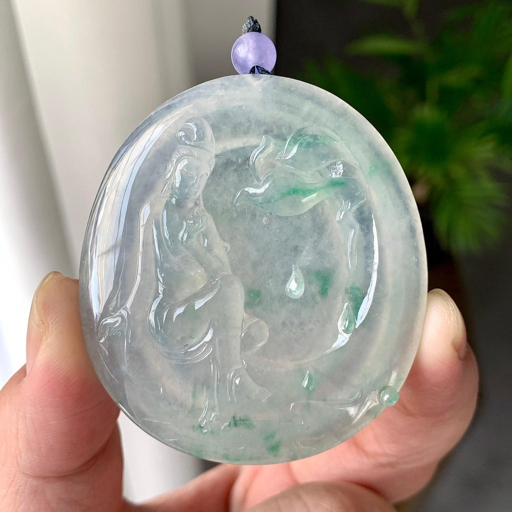 糯冰种飘花观音牌挂件（yc232455）