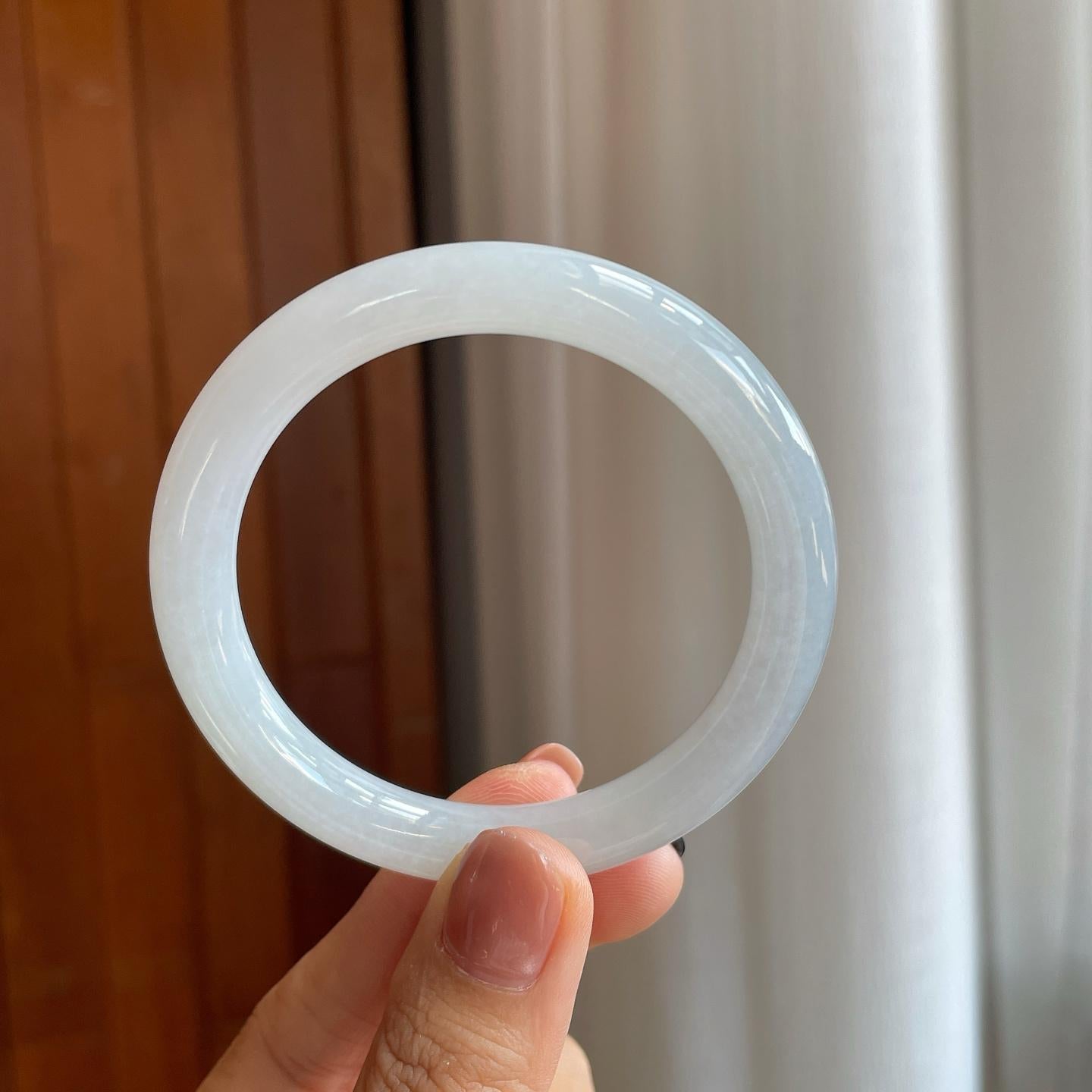 糯冰白月光圆条翡翠手镯（53.5mm）（yc279298）
