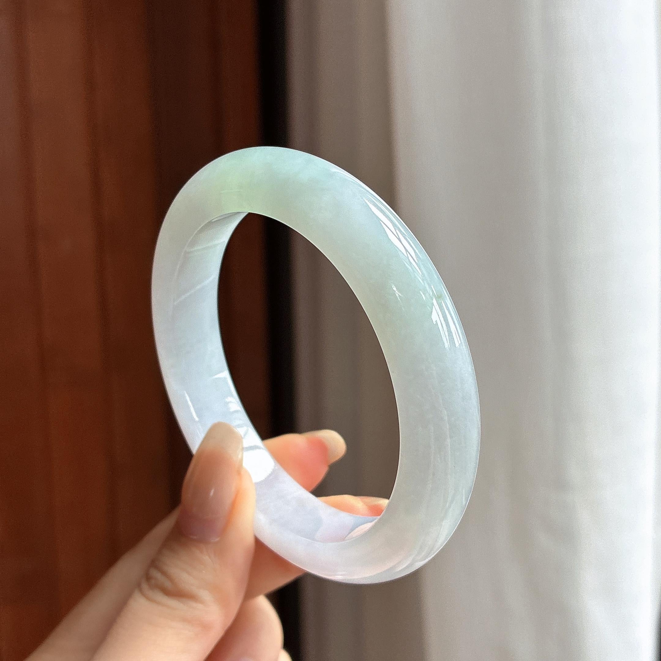细糯种春带彩正圈平安镯 56圈 天然缅甸A货翡翠（yc460619）