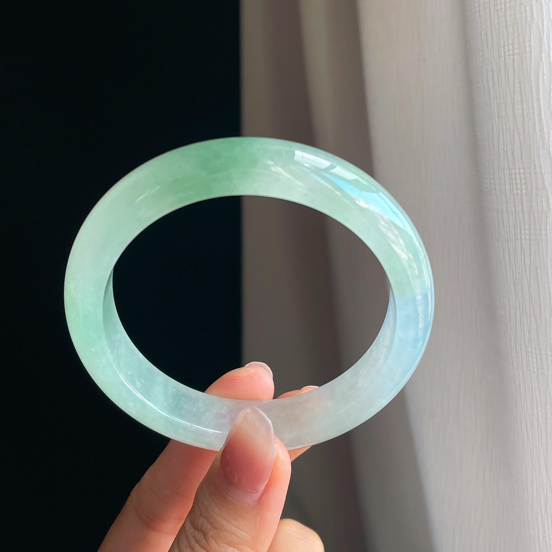 冰种飘花翡翠平安镯（59mm）（yc316817）