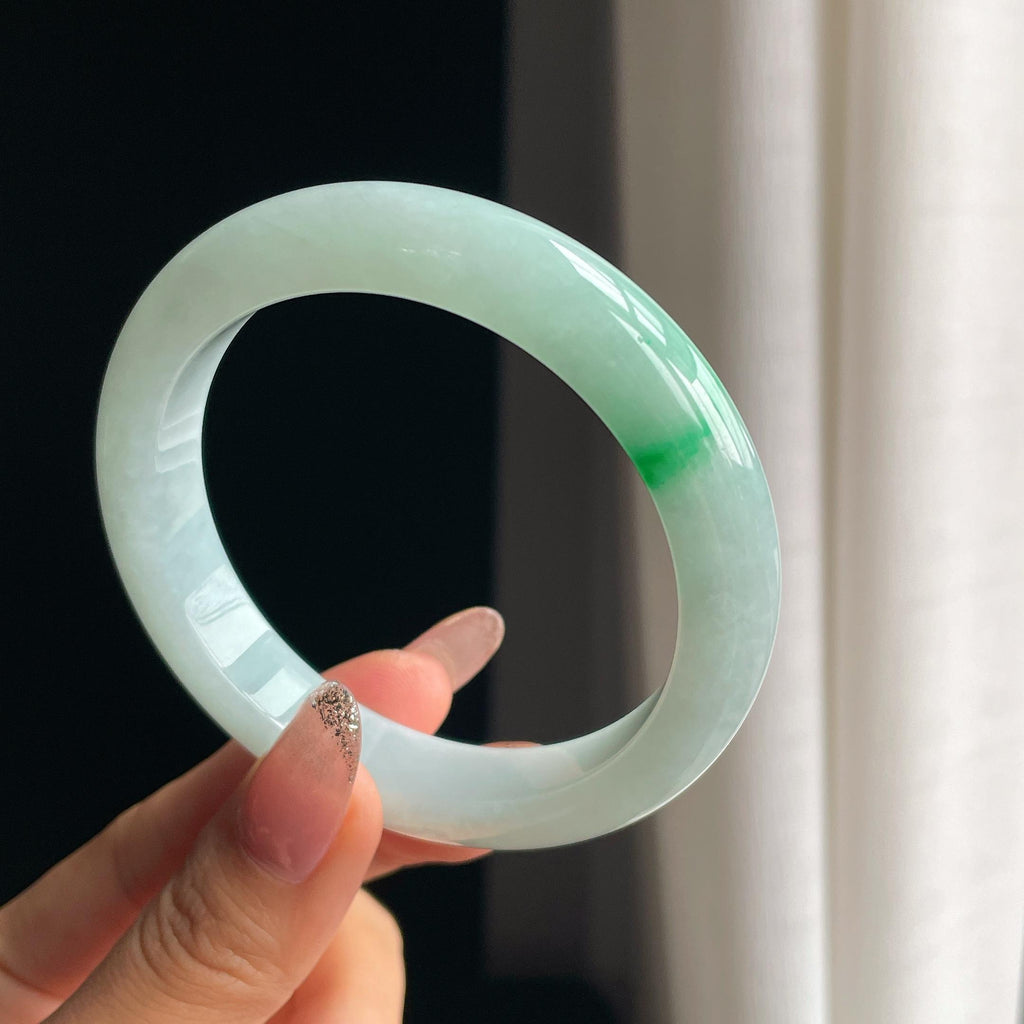 糯冰飘一抹翠色翡翠平安镯（59mm）（yc354254）
