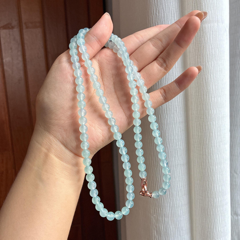 冰种淡蓝底珠串项链 天然缅甸A货翡翠（yc452711）