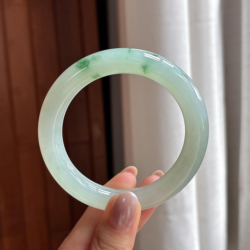冰种飘花圆条手镯 55圈 天然缅甸A货翡翠（yc506746）