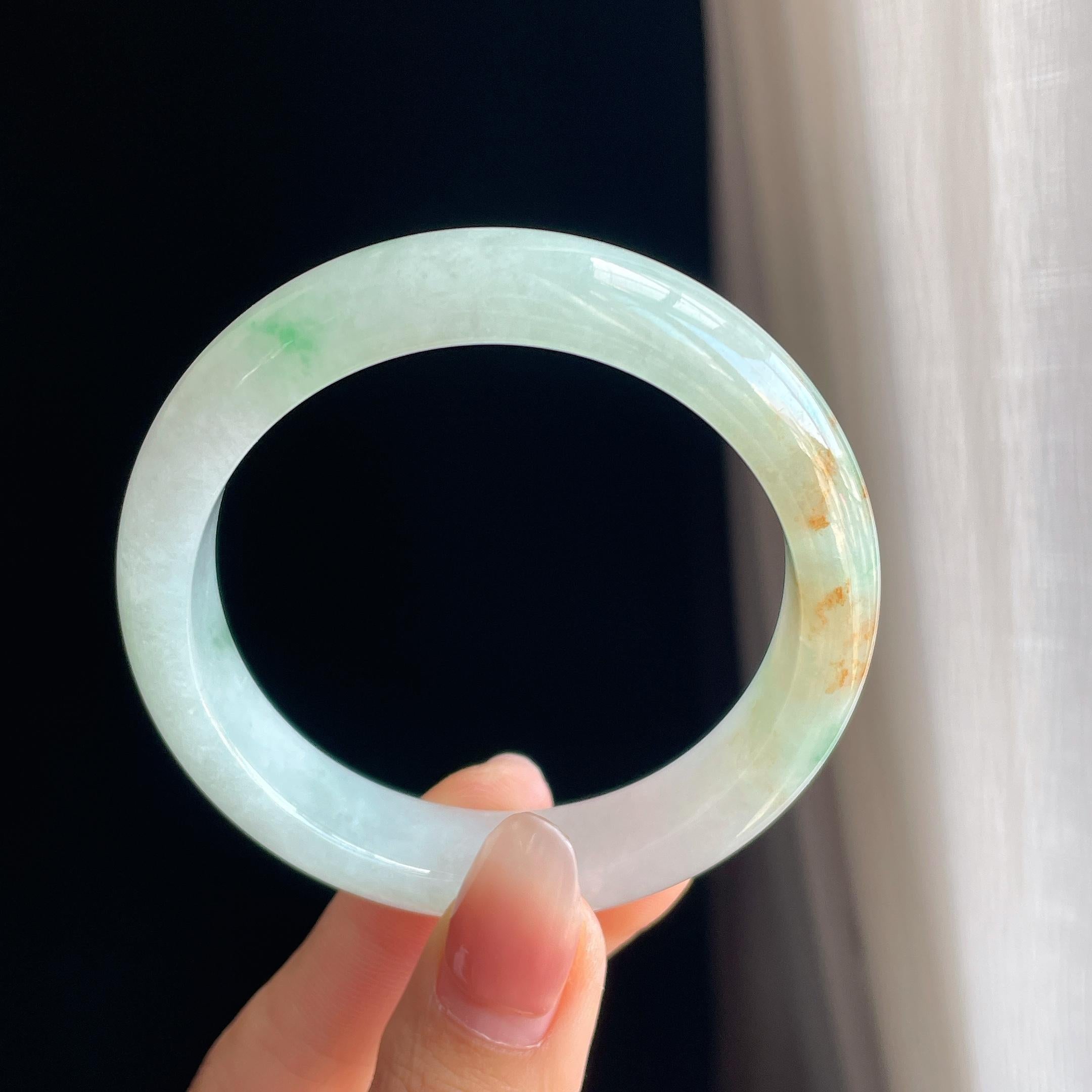 糯冰黄加绿翡翠平安镯（54mm)（yc323763）