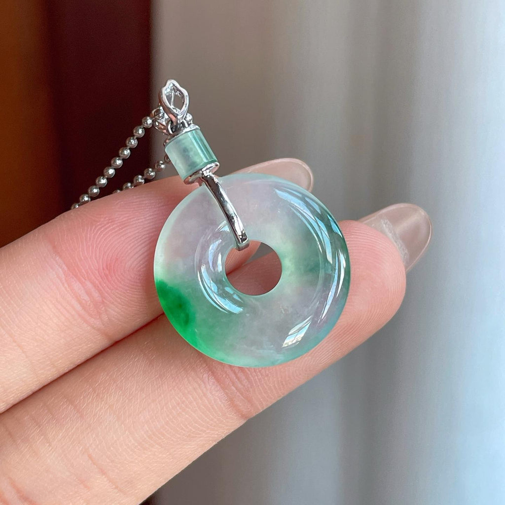 18k金镶冰种飘绿花翡翠甜甜圈（yc246212）