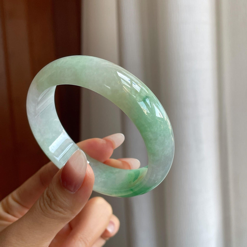 糯冰带色翡翠平安镯（55.3mm）（yc296409）