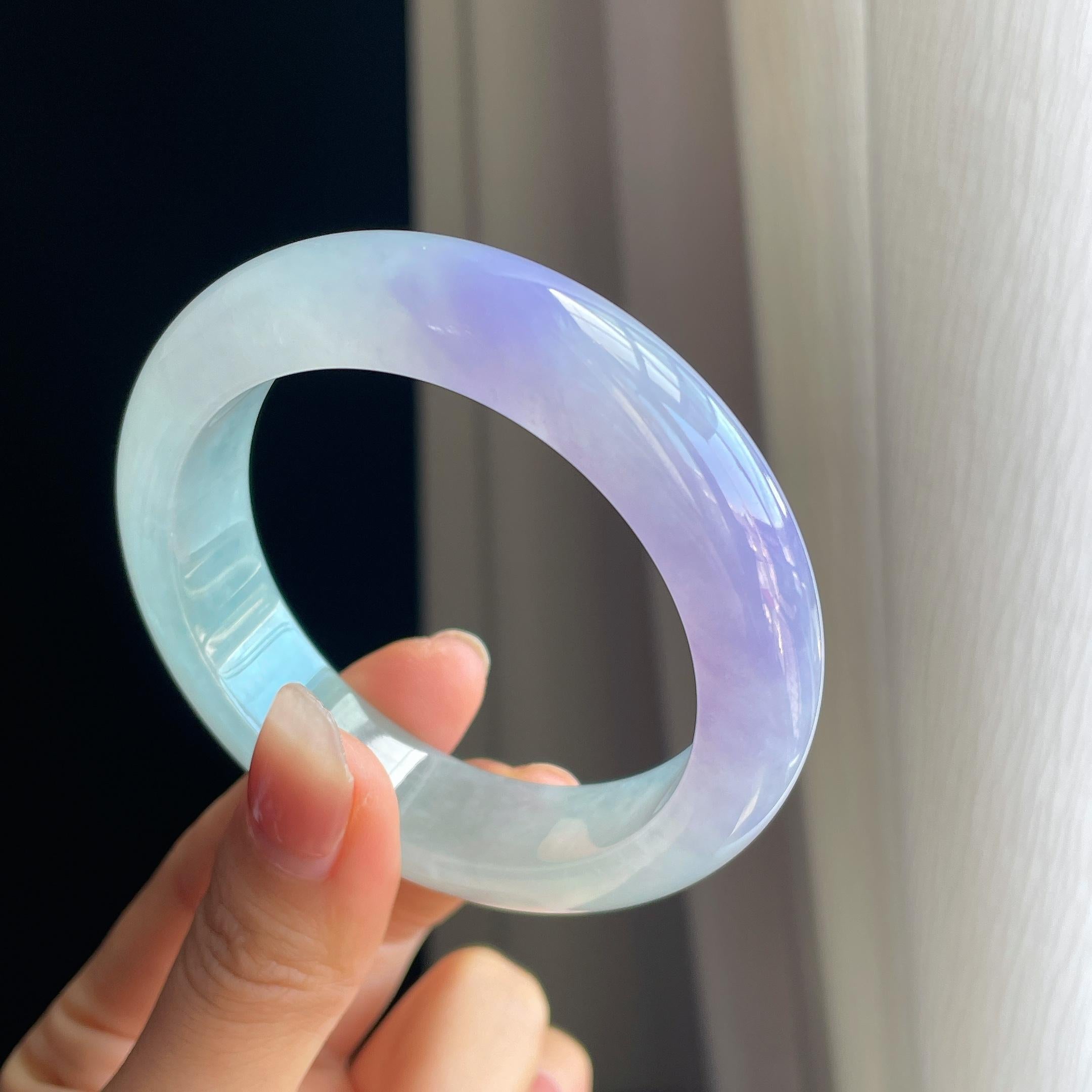 冰种春带彩翡翠平安镯（56.6mm)（yc322747）