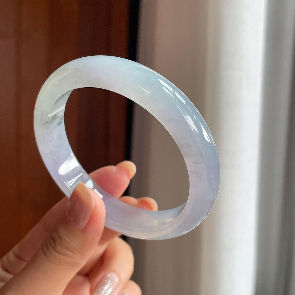 冰种紫罗兰带水墨花翡翠平安镯(58.3mm)（yc423144）