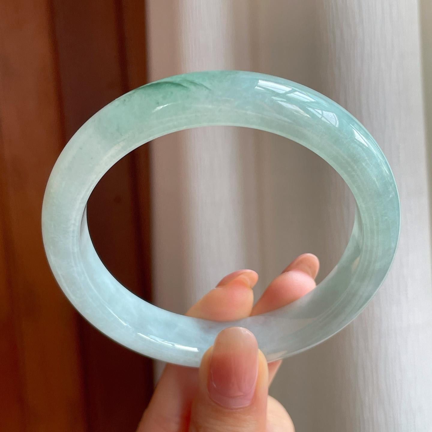 糯冰飘花翡翠平安镯（60mm)（yc350504）