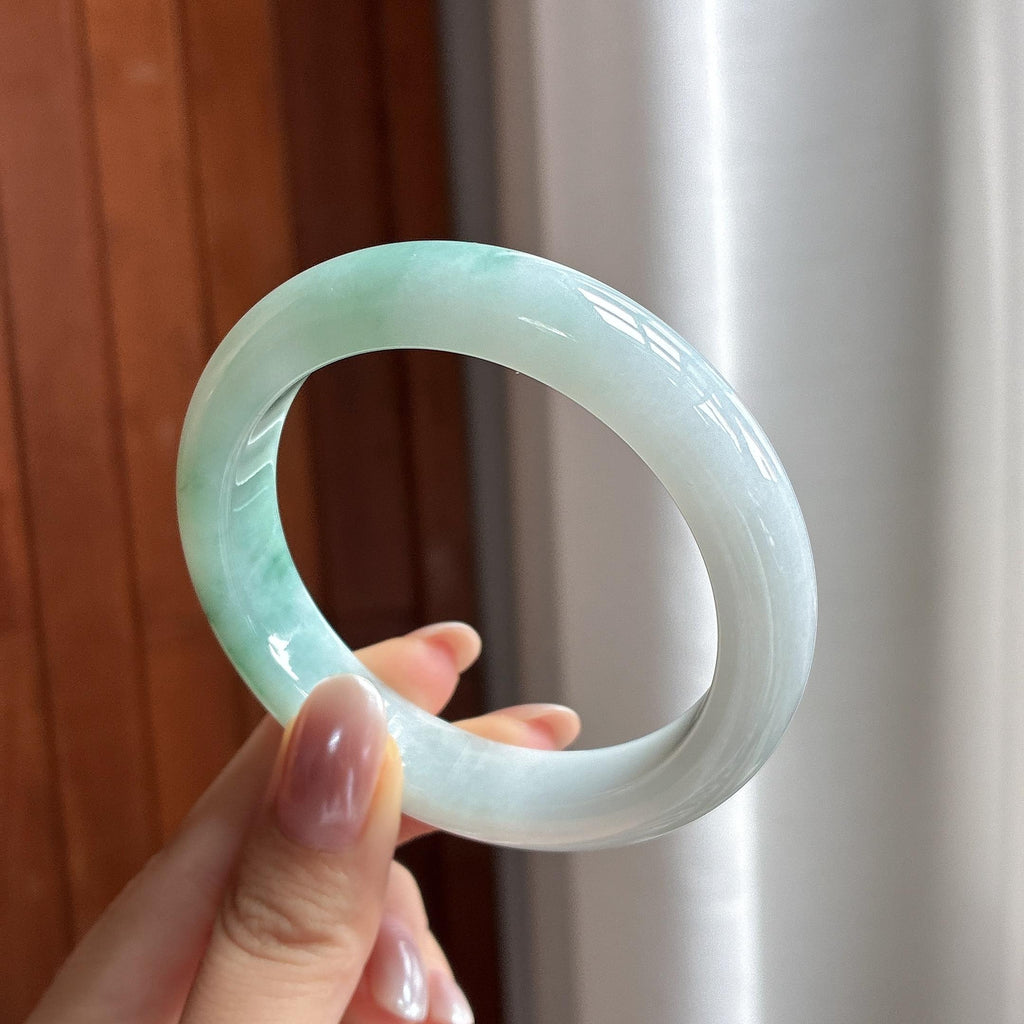 细糯冰飘绿花正圈平安镯 56圈 天然缅甸A货翡翠（yc697848）