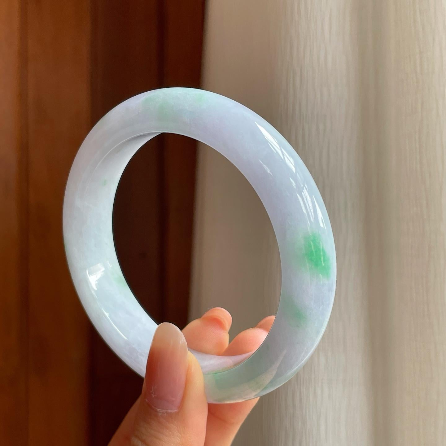 糯冰带色翡翠平安镯（58mm)（yc345408）