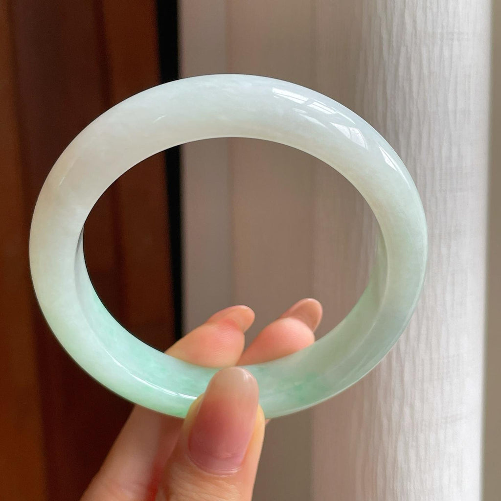 糯冰带色翡翠平安镯（55.4mm)（yc354342）