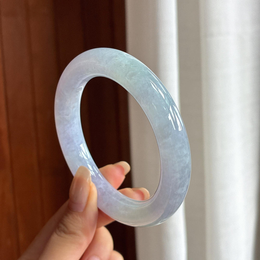 糯冰春带彩圆条手镯 57圈 天然缅甸A货翡翠（yc457693）