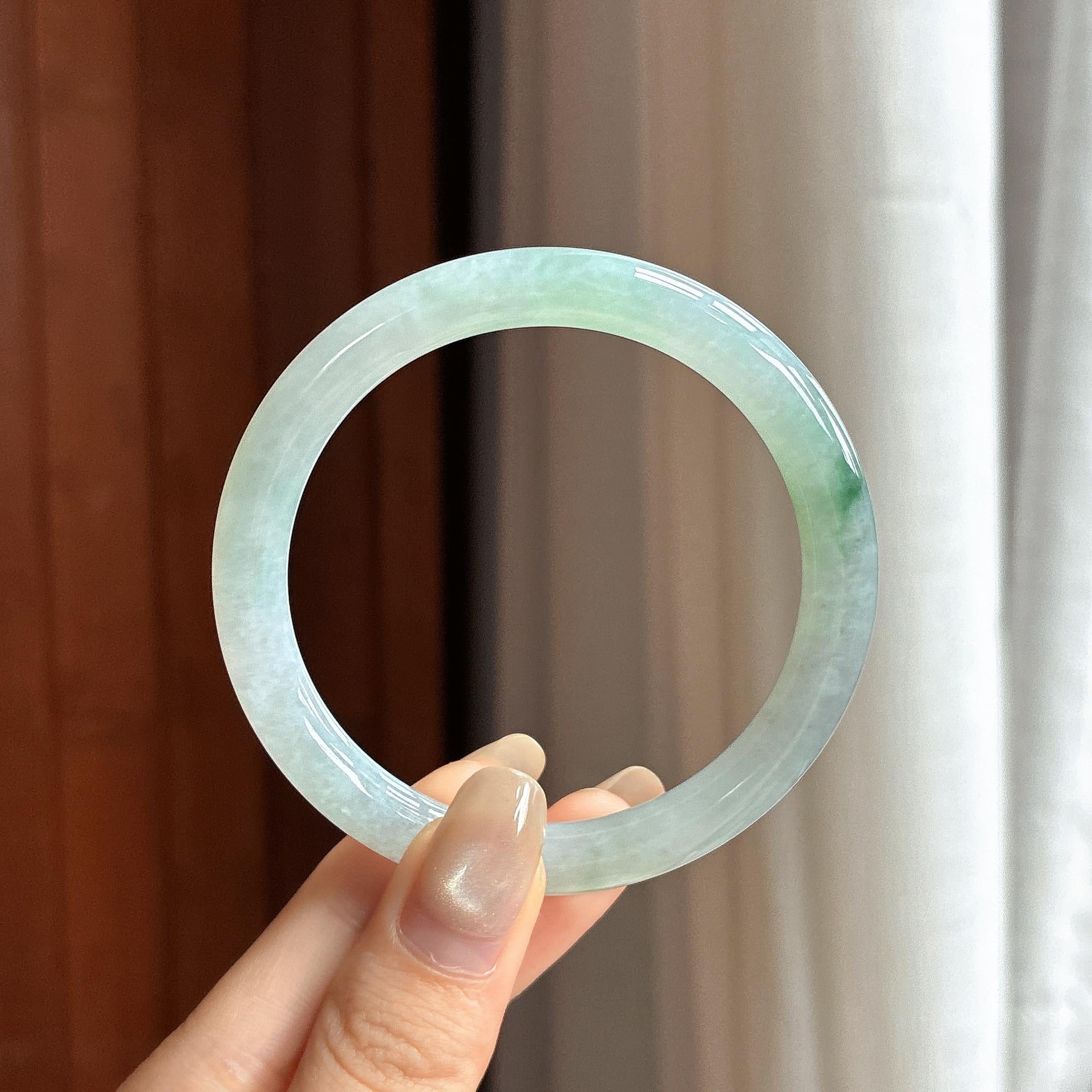 细糯种飘花圆条手镯 54圈 天然缅甸A货翡翠（yc463263）