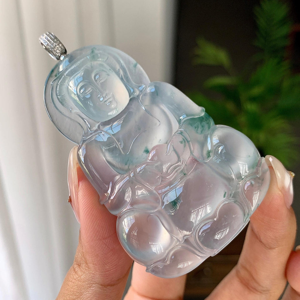 18k金钻镶冰种飘花观音挂件（yc246707）