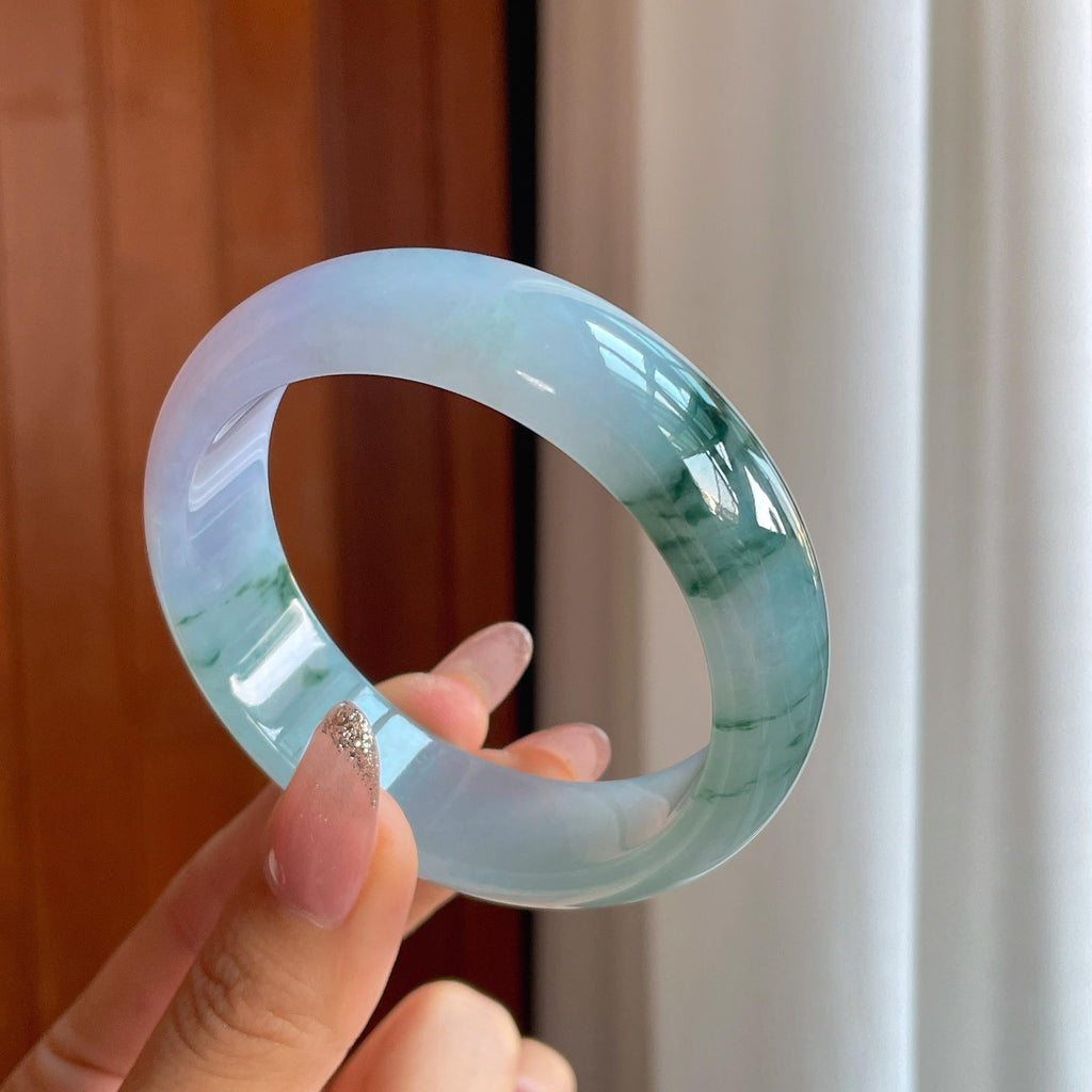冰种飘花带紫翡翠宽版手镯（56.6mm）（yc356494）
