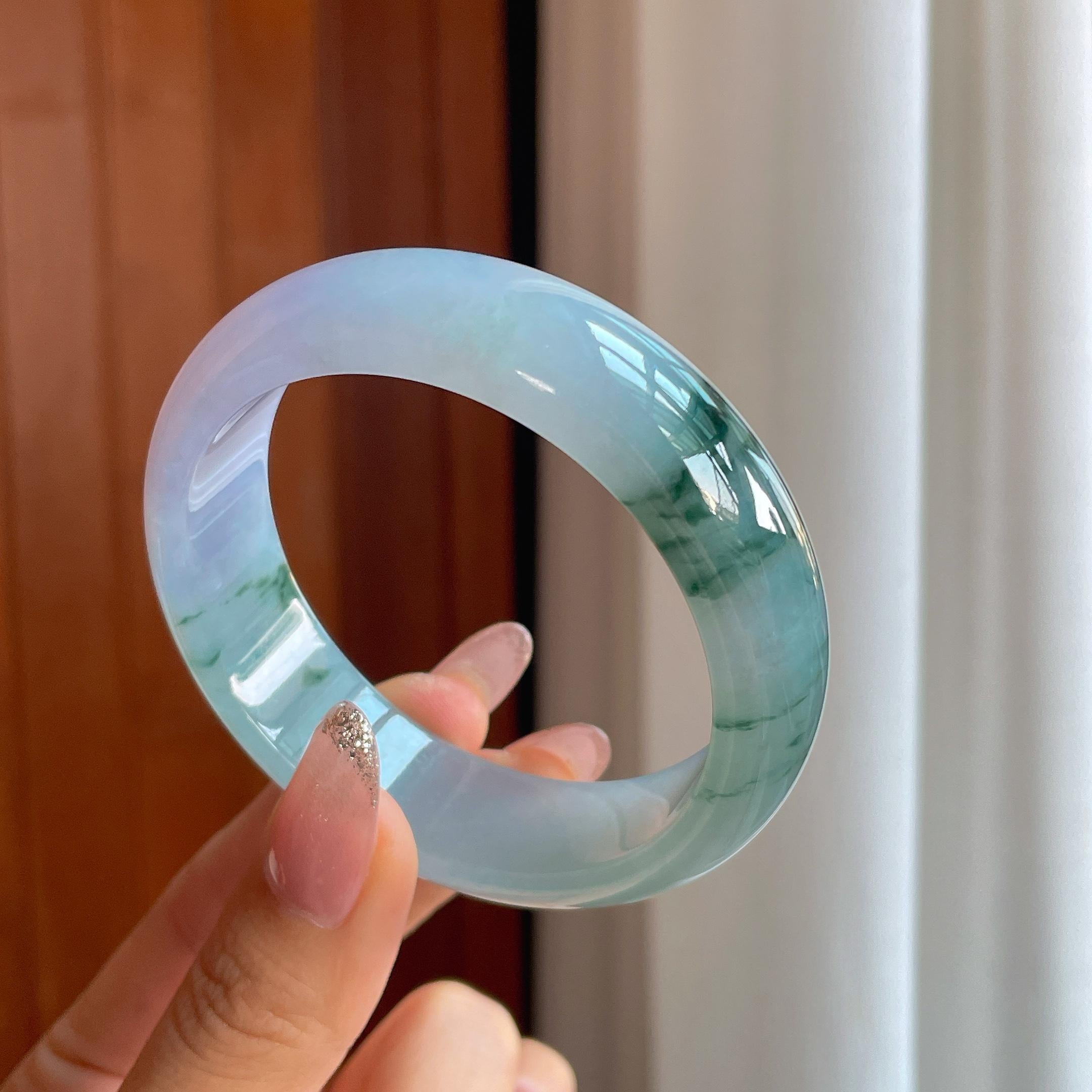 冰种飘花带紫翡翠宽版手镯（56.6mm）（yc356494）