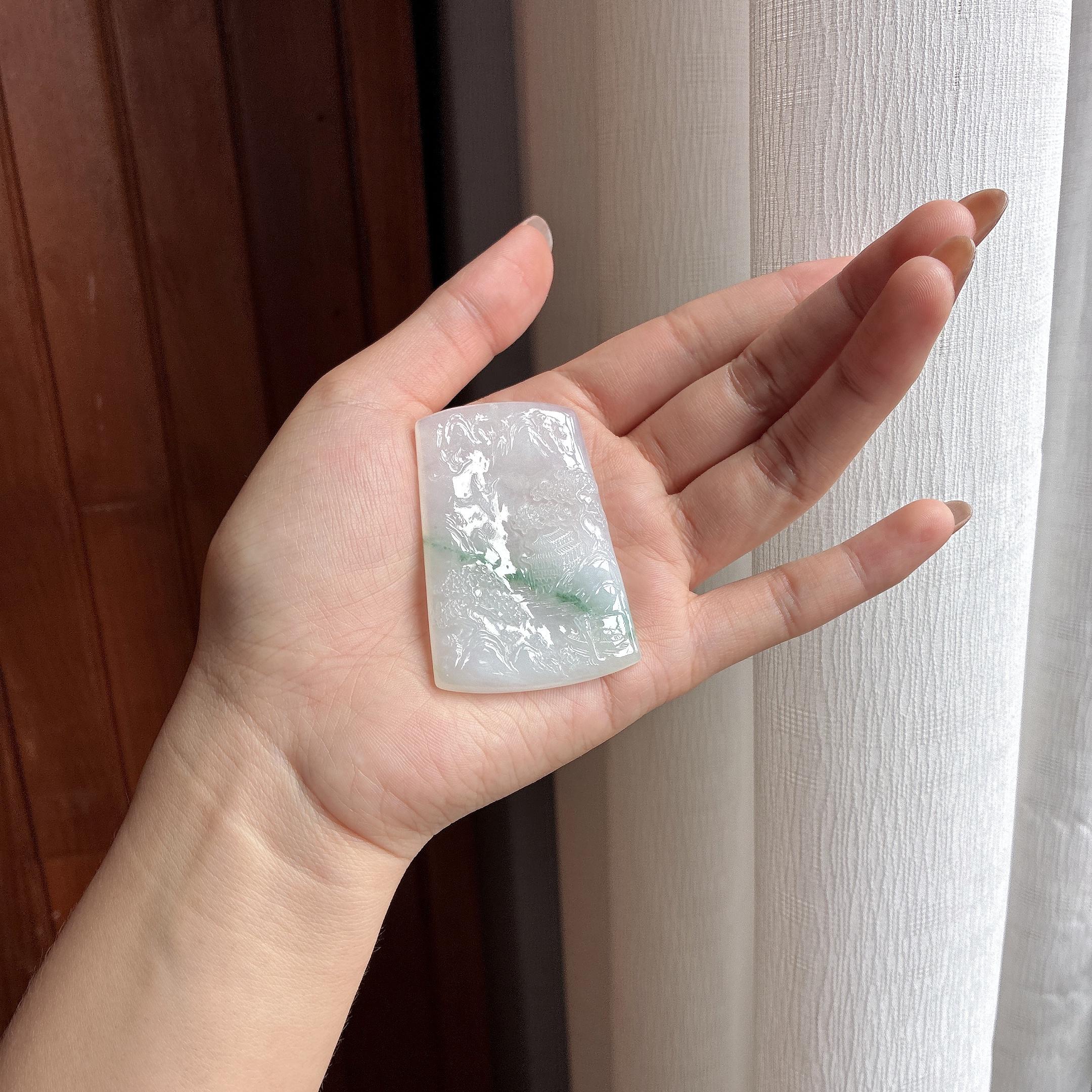 糯冰飘花山水牌挂件 天然缅甸A货翡翠（yc459918）