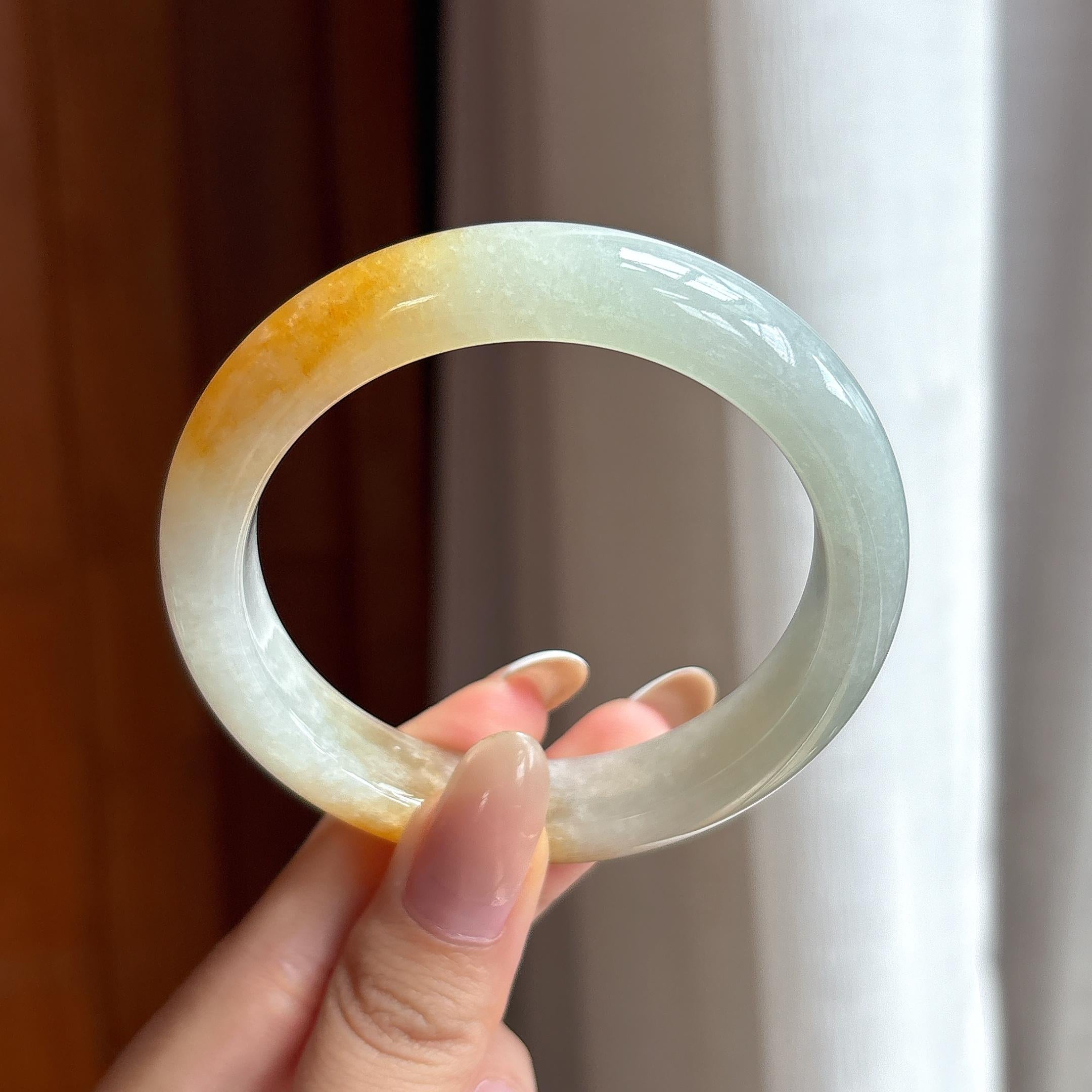 糯冰黄翡翡翠平安镯（57mm)（yc411300）