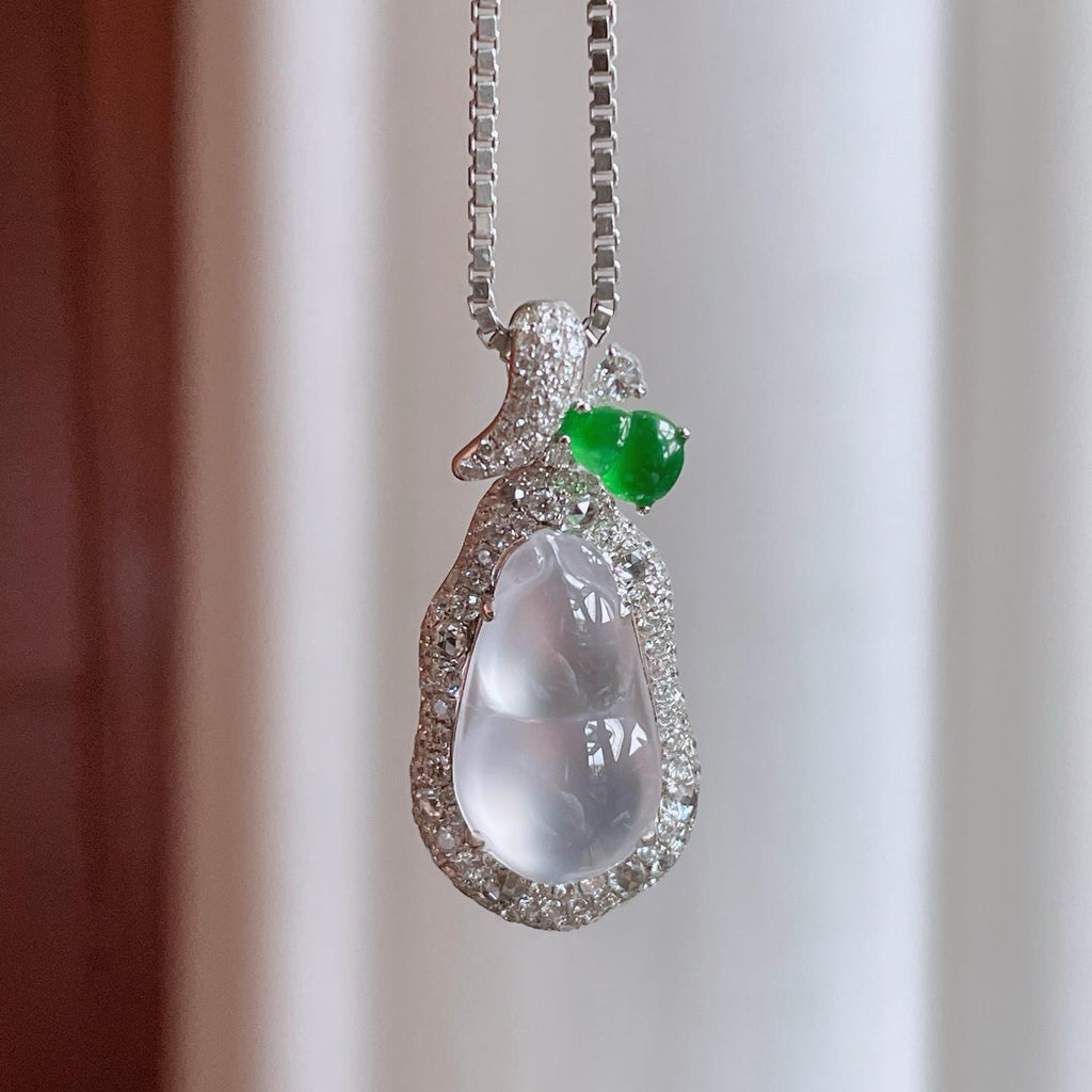 18k真金真钻镶玻璃种无色翡翠葫芦（yc247661）