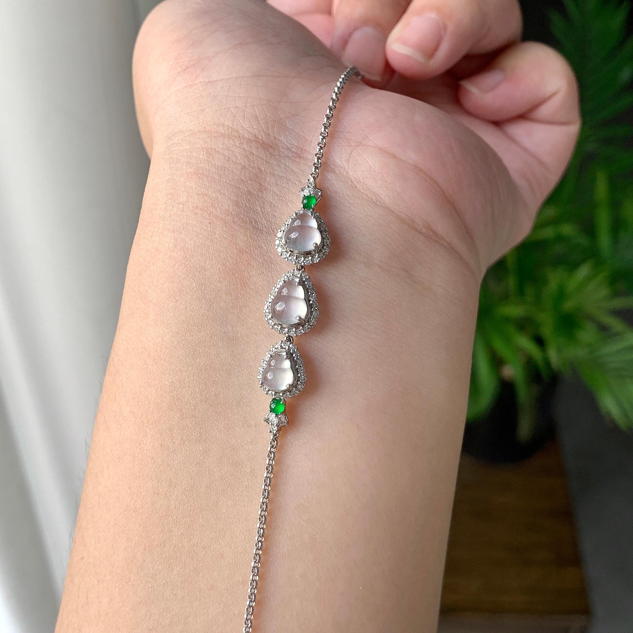 18K金钻镶糯冰种无色葫芦手链（yc215982）