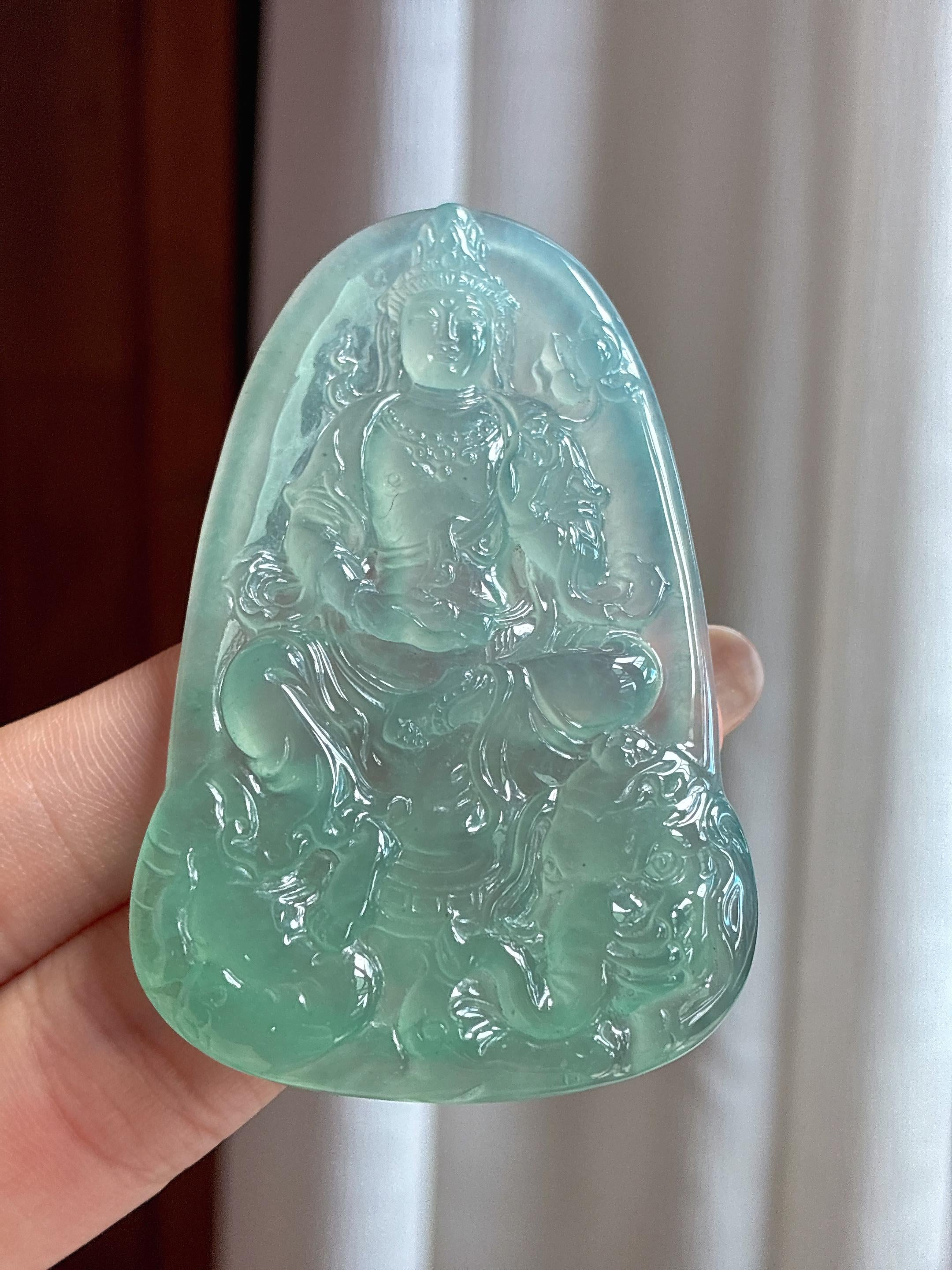 冰种蓝晴底普贤 天然缅甸A货翡翠（yc453205）