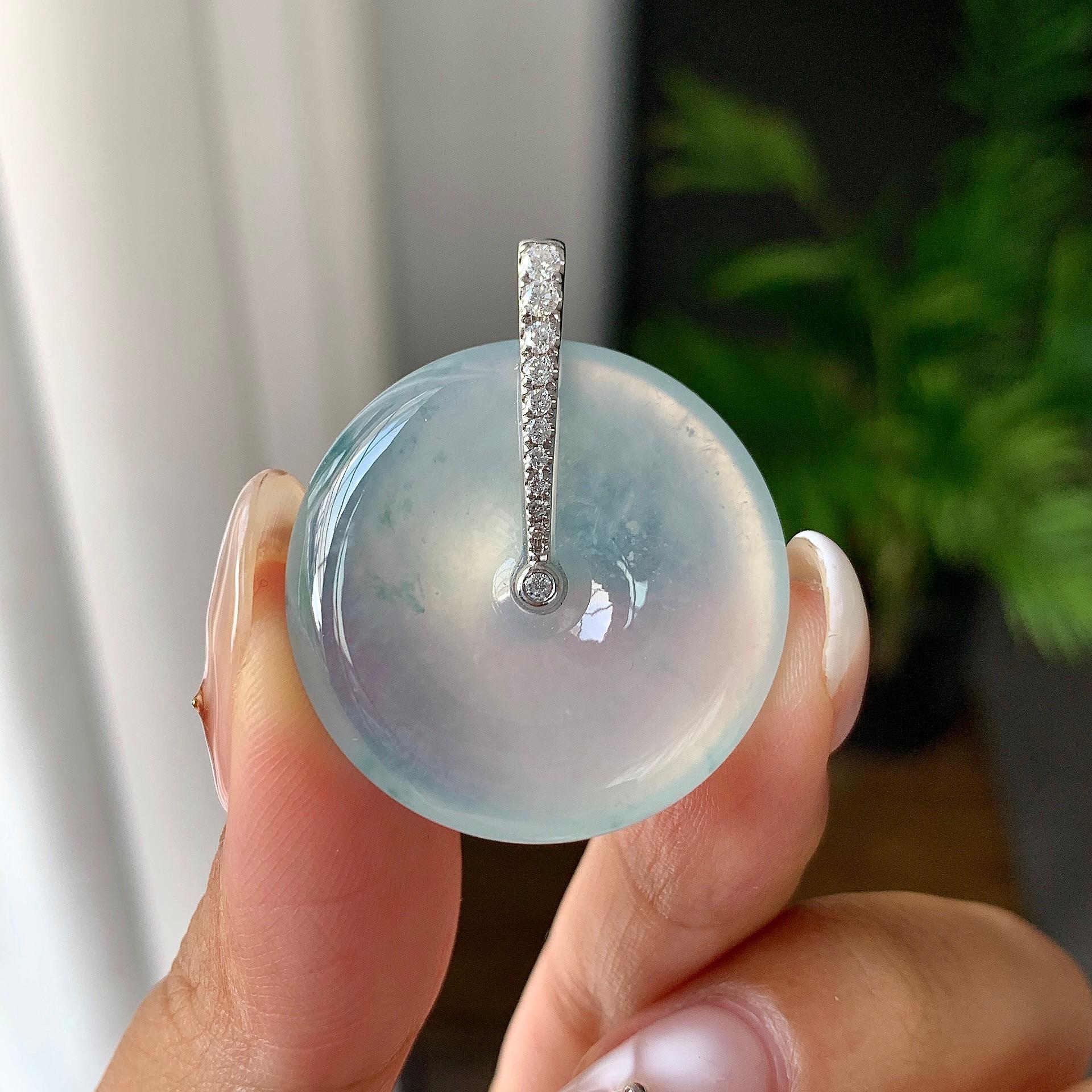 18k金钻镶冰种带底色平安扣吊坠（yc245081）